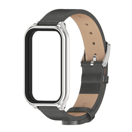 For Xiaomi Smart Band 8 Active / Redmi Band 2 Mijobs Metal Shell Microfiber PU Leather Watch Band(Grey Silver) - Watch Bands by MIJOBS | Online Shopping UK | buy2fix