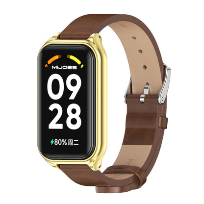 For Xiaomi Smart Band 8 Active / Redmi Band 2 Mijobs Metal Shell Microfiber PU Leather Watch Band(Brown Gold) - Watch Bands by MIJOBS | Online Shopping UK | buy2fix