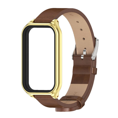 For Xiaomi Smart Band 8 Active / Redmi Band 2 Mijobs Metal Shell Microfiber PU Leather Watch Band(Brown Gold) - Watch Bands by MIJOBS | Online Shopping UK | buy2fix