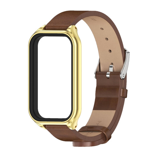 For Xiaomi Smart Band 8 Active / Redmi Band 2 Mijobs Metal Shell Microfiber PU Leather Watch Band(Brown Gold) - Watch Bands by MIJOBS | Online Shopping UK | buy2fix