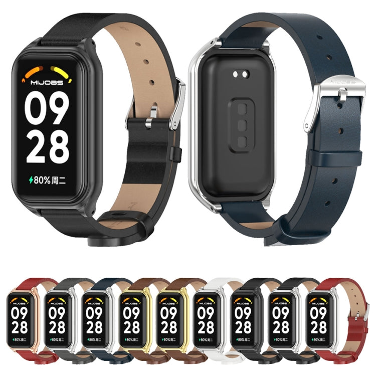 For Xiaomi Smart Band 8 Active / Redmi Band 2 Mijobs Metal Shell Microfiber PU Leather Watch Band(Red Silver) - Watch Bands by MIJOBS | Online Shopping UK | buy2fix