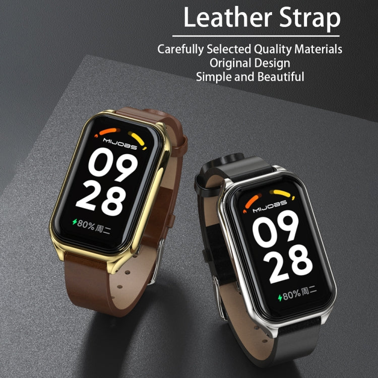 For Xiaomi Smart Band 8 Active / Redmi Band 2 Mijobs Metal Shell Microfiber PU Leather Watch Band(Red Silver) - Watch Bands by MIJOBS | Online Shopping UK | buy2fix