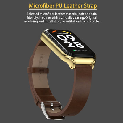 For Xiaomi Smart Band 8 Active / Redmi Band 2 Mijobs Metal Shell Microfiber PU Leather Watch Band(Brown Gold) - Watch Bands by MIJOBS | Online Shopping UK | buy2fix