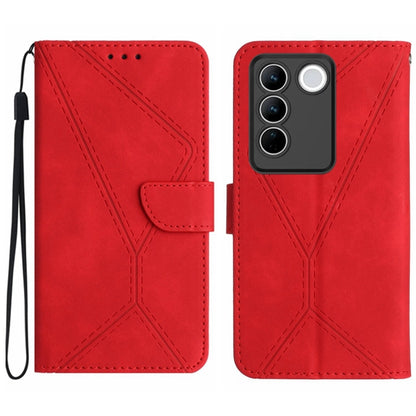 For vivo V27 5G / V27 Pro 5G Stitching Embossed Leather Phone Case(Red) - vivo Cases by buy2fix | Online Shopping UK | buy2fix