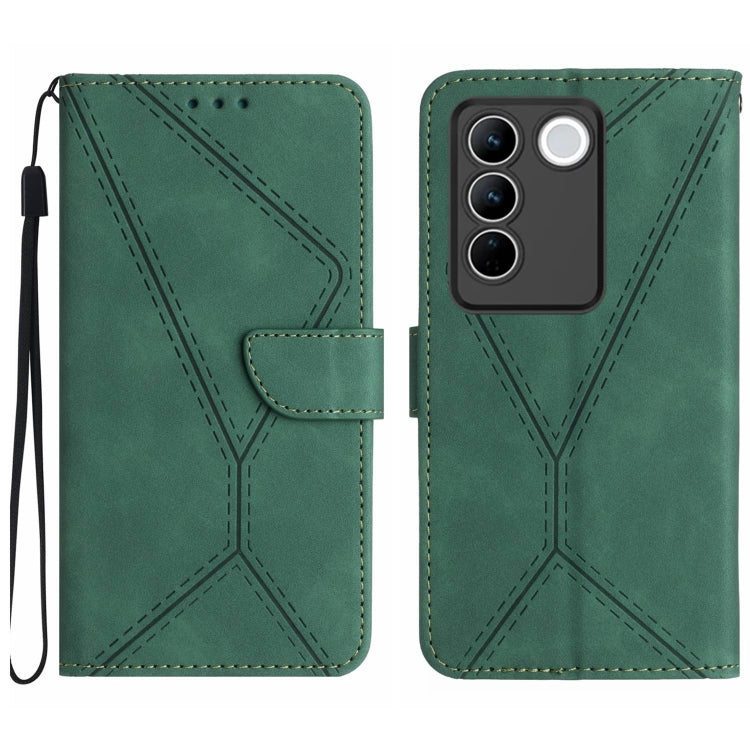 For vivo V27 5G / V27 Pro 5G Stitching Embossed Leather Phone Case(Green) - vivo Cases by buy2fix | Online Shopping UK | buy2fix