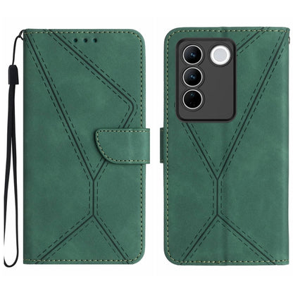 For vivo V27 5G / V27 Pro 5G Stitching Embossed Leather Phone Case(Green) - vivo Cases by buy2fix | Online Shopping UK | buy2fix
