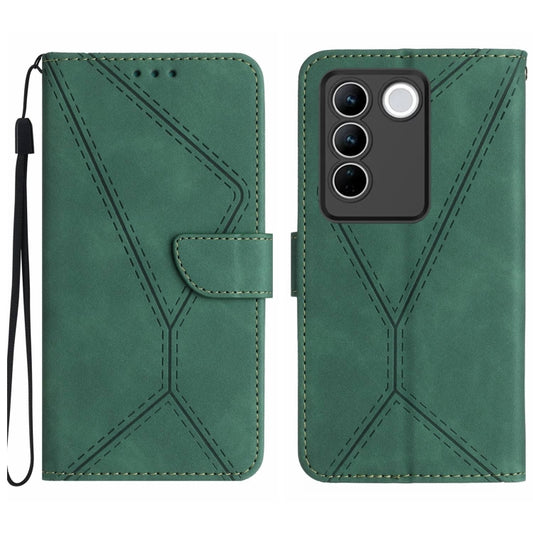 For vivo V27 5G / V27 Pro 5G Stitching Embossed Leather Phone Case(Green) - vivo Cases by buy2fix | Online Shopping UK | buy2fix
