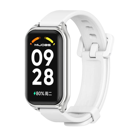For Xiaomi Smart Band 8 Active / Redmi Band 2 Mijobs Metal Shell Silicone Watch Band(White Silver) - Watch Bands by MIJOBS | Online Shopping UK | buy2fix