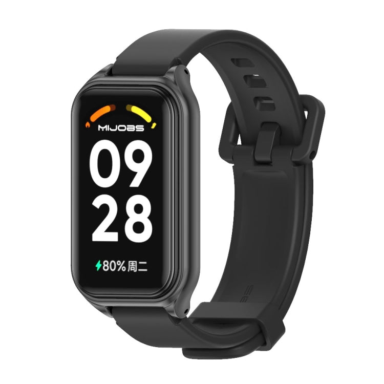 For Xiaomi Smart Band 8 Active / Redmi Band 2 Mijobs Metal Shell Silicone Watch Band(Black) - Watch Bands by MIJOBS | Online Shopping UK | buy2fix