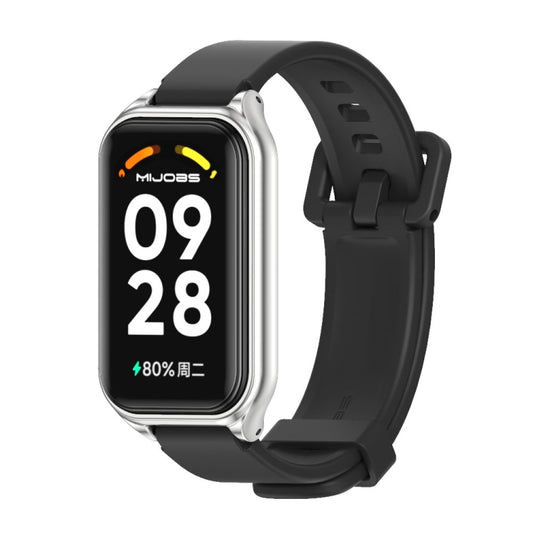 For Xiaomi Smart Band 8 Active / Redmi Band 2 Mijobs Metal Shell Silicone Watch Band(Black Silver) - Watch Bands by MIJOBS | Online Shopping UK | buy2fix