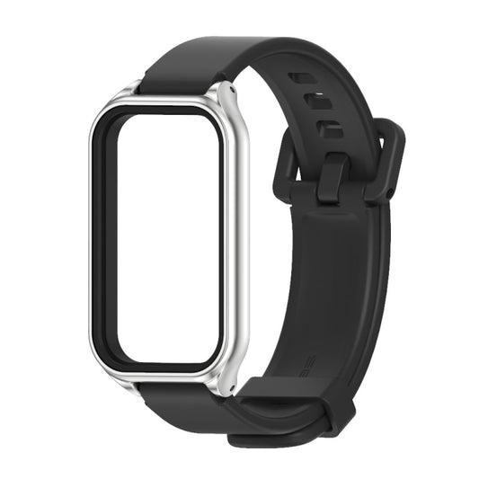 For Xiaomi Smart Band 8 Active / Redmi Band 2 Mijobs Metal Shell Silicone Watch Band(Black Silver) - Watch Bands by MIJOBS | Online Shopping UK | buy2fix