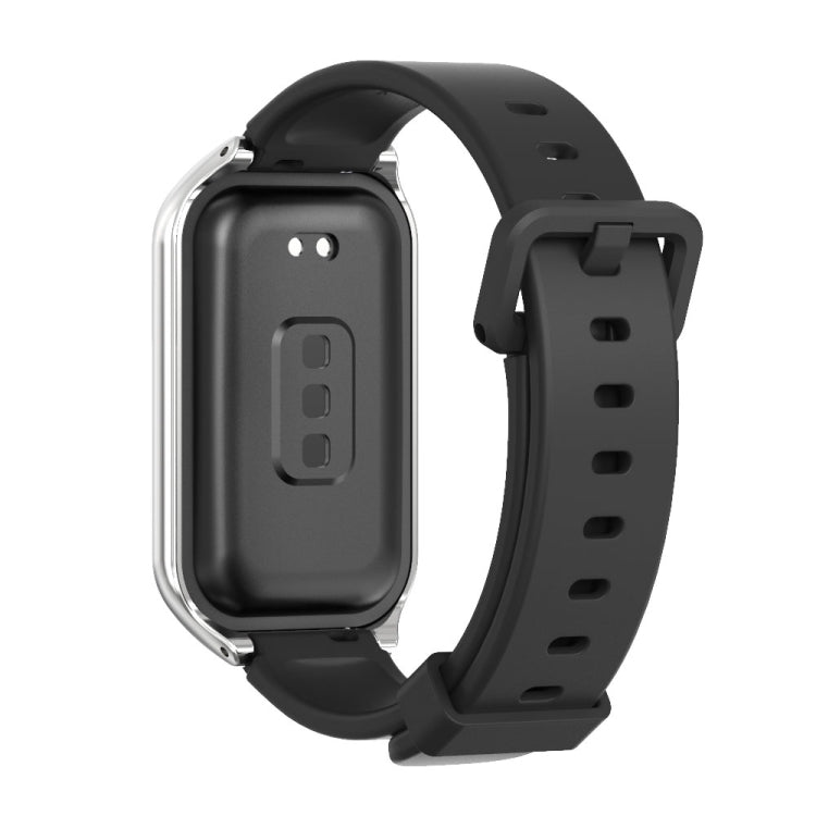 For Xiaomi Smart Band 8 Active / Redmi Band 2 Mijobs Metal Shell Silicone Watch Band(Black Silver) - Watch Bands by MIJOBS | Online Shopping UK | buy2fix