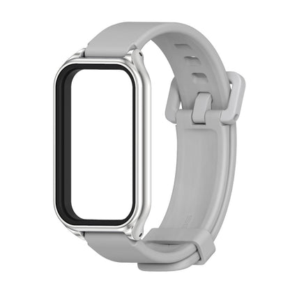 For Xiaomi Smart Band 8 Active / Redmi Band 2 Mijobs Metal Shell Silicone Watch Band(Grey Silver) - Watch Bands by MIJOBS | Online Shopping UK | buy2fix