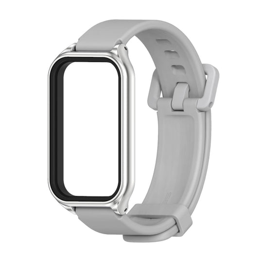 For Xiaomi Smart Band 8 Active / Redmi Band 2 Mijobs Metal Shell Silicone Watch Band(Grey Silver) - Watch Bands by MIJOBS | Online Shopping UK | buy2fix