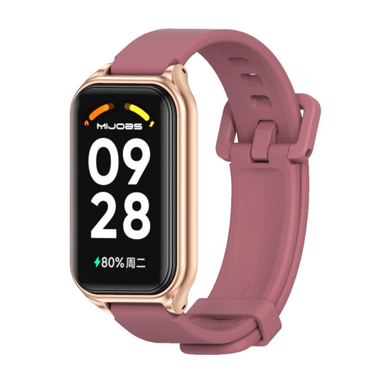 For Xiaomi Smart Band 8 Active / Redmi Band 2 Mijobs Metal Shell Silicone Watch Band(Wine Red Rose Gold) - Watch Bands by MIJOBS | Online Shopping UK | buy2fix