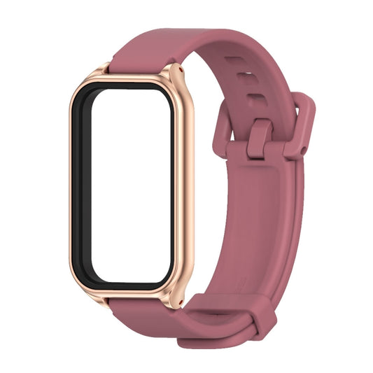 For Xiaomi Smart Band 8 Active / Redmi Band 2 Mijobs Metal Shell Silicone Watch Band(Wine Red Rose Gold) - Watch Bands by MIJOBS | Online Shopping UK | buy2fix