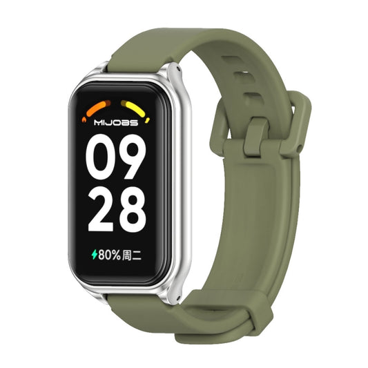 For Xiaomi Smart Band 8 Active / Redmi Band 2 Mijobs Metal Shell Silicone Watch Band(Army Green Silver) - Watch Bands by MIJOBS | Online Shopping UK | buy2fix
