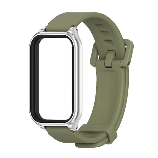 For Xiaomi Smart Band 8 Active / Redmi Band 2 Mijobs Metal Shell Silicone Watch Band(Army Green Silver) - Watch Bands by MIJOBS | Online Shopping UK | buy2fix