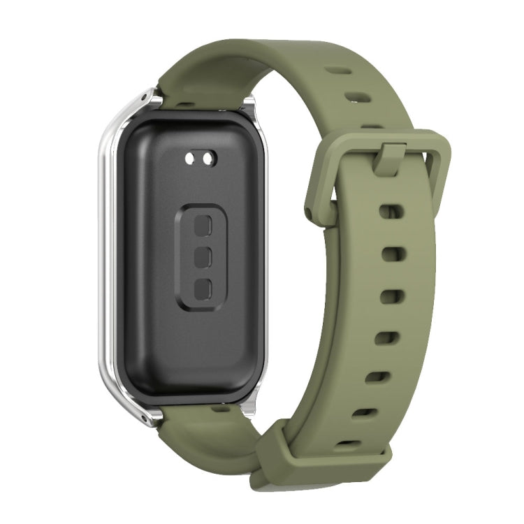 For Xiaomi Smart Band 8 Active / Redmi Band 2 Mijobs Metal Shell Silicone Watch Band(Army Green Silver) - Watch Bands by MIJOBS | Online Shopping UK | buy2fix
