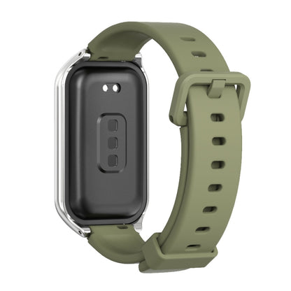 For Xiaomi Smart Band 8 Active / Redmi Band 2 Mijobs Metal Shell Silicone Watch Band(Army Green Silver) - Watch Bands by MIJOBS | Online Shopping UK | buy2fix