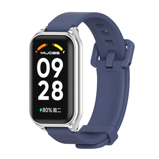 For Xiaomi Smart Band 8 Active / Redmi Band 2 Mijobs Metal Shell Silicone Watch Band(Midnight Blue Silver)