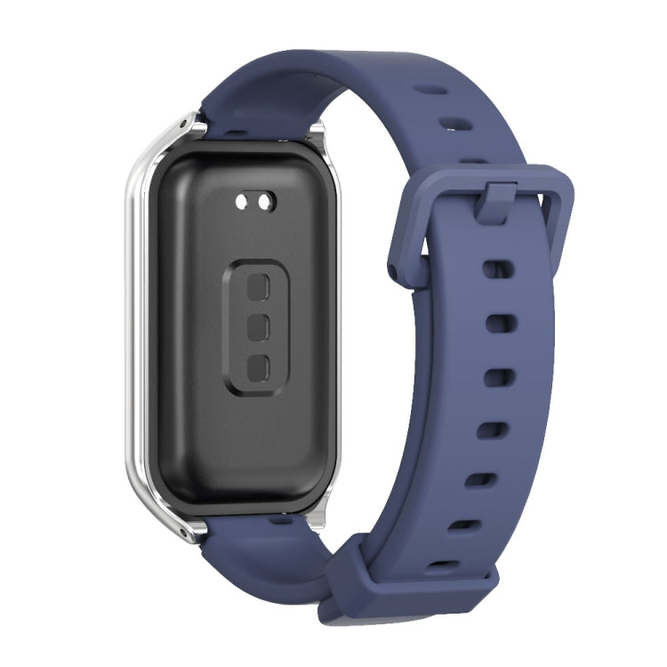 For Xiaomi Smart Band 8 Active / Redmi Band 2 Mijobs Metal Shell Silicone Watch Band(Midnight Blue Silver) - Watch Bands by MIJOBS | Online Shopping UK | buy2fix