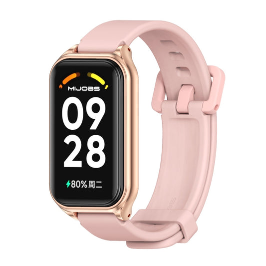 For Xiaomi Smart Band 8 Active / Redmi Band 2 Mijobs Metal Shell Silicone Watch Band(Pink Rose Gold) - Watch Bands by MIJOBS | Online Shopping UK | buy2fix