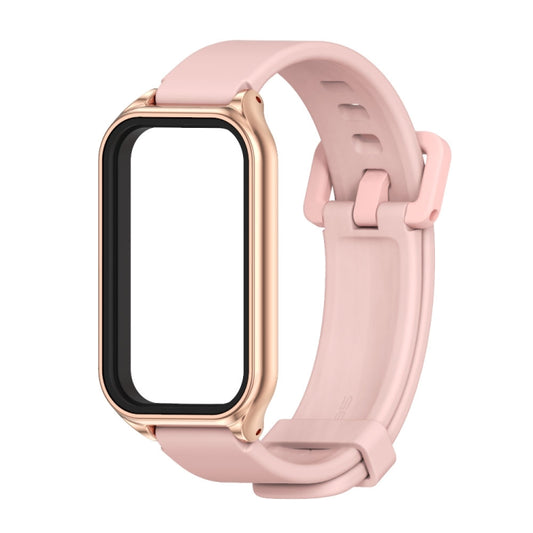 For Xiaomi Smart Band 8 Active / Redmi Band 2 Mijobs Metal Shell Silicone Watch Band(Pink Rose Gold) - Watch Bands by MIJOBS | Online Shopping UK | buy2fix
