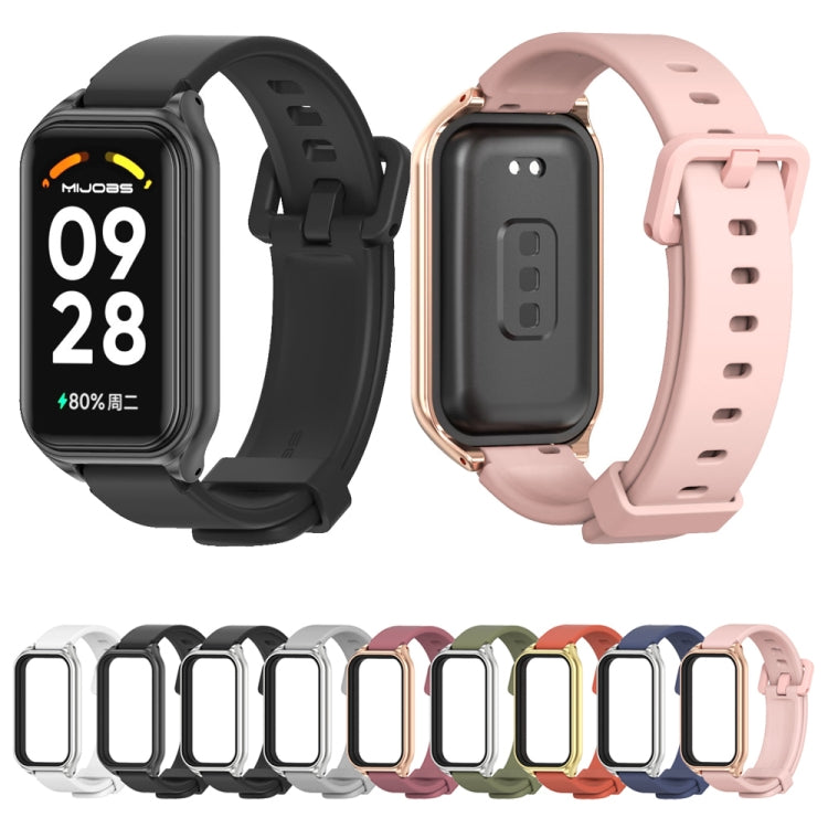 For Xiaomi Smart Band 8 Active / Redmi Band 2 Mijobs Metal Shell Silicone Watch Band(Black Silver) - Watch Bands by MIJOBS | Online Shopping UK | buy2fix