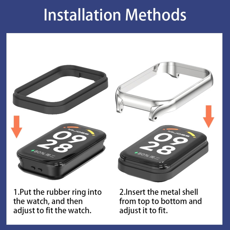 For Xiaomi Smart Band 8 Active / Redmi Band 2 Mijobs Metal Shell Silicone Watch Band(Black) - Watch Bands by MIJOBS | Online Shopping UK | buy2fix