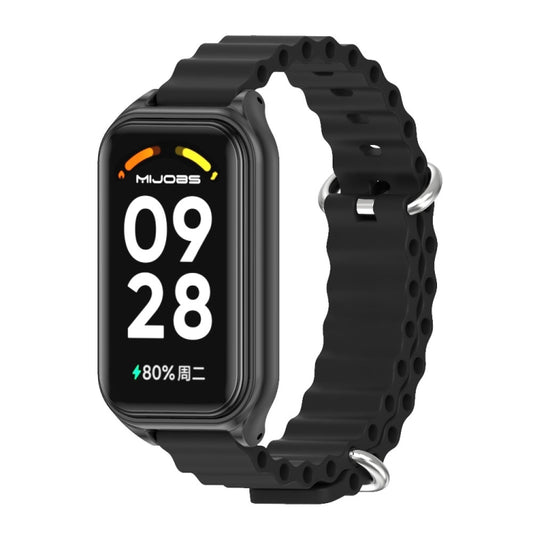 For Xiaomi Smart Band 8 Active / Redmi Band 2 Mijobs Metal Shell Ocean Silicone Watch Band(Black) - Watch Bands by MIJOBS | Online Shopping UK | buy2fix