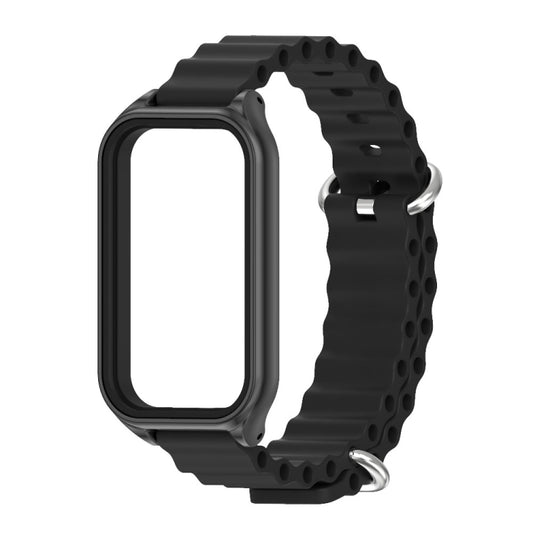 For Xiaomi Smart Band 8 Active / Redmi Band 2 Mijobs Metal Shell Ocean Silicone Watch Band(Black) - Watch Bands by MIJOBS | Online Shopping UK | buy2fix