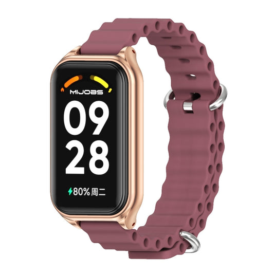 For Xiaomi Smart Band 8 Active / Redmi Band 2 Mijobs Metal Shell Ocean Silicone Watch Band(Wine Red Rose Gold) - Watch Bands by MIJOBS | Online Shopping UK | buy2fix