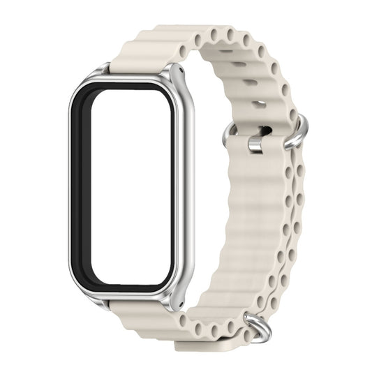 For Xiaomi Smart Band 8 Active / Redmi Band 2 Mijobs Metal Shell Ocean Silicone Watch Band(Grey Silver) - Watch Bands by MIJOBS | Online Shopping UK | buy2fix