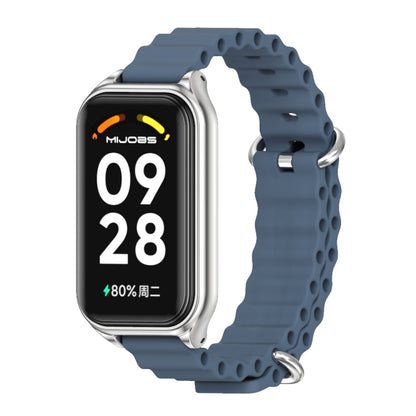 For Xiaomi Smart Band 8 Active / Redmi Band 2 Mijobs Metal Shell Ocean Silicone Watch Band(Dark Blue Silver) - Watch Bands by MIJOBS | Online Shopping UK | buy2fix