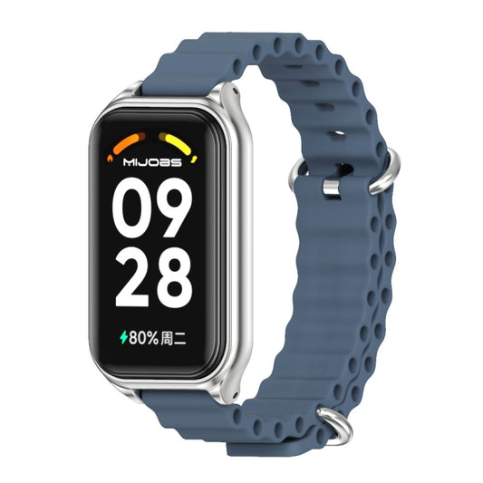 For Xiaomi Smart Band 8 Active / Redmi Band 2 Mijobs Metal Shell Ocean Silicone Watch Band(Dark Blue Silver) - Watch Bands by MIJOBS | Online Shopping UK | buy2fix