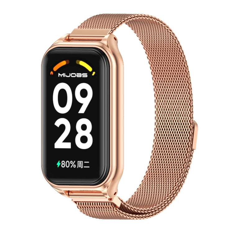 For Xiaomi Smart Band 8 Active / Redmi Band 2 Mijobs Metal Shell + Milan Magnetic Metal Watch Band(Rose Gold) - Watch Bands by MIJOBS | Online Shopping UK | buy2fix