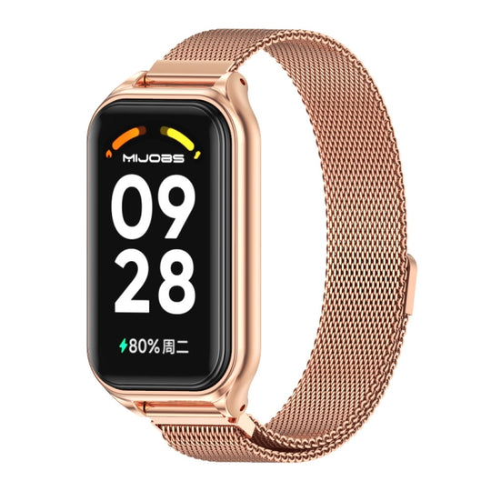 For Xiaomi Smart Band 8 Active / Redmi Band 2 Mijobs Metal Shell + Milan Magnetic Metal Watch Band(Rose Gold)