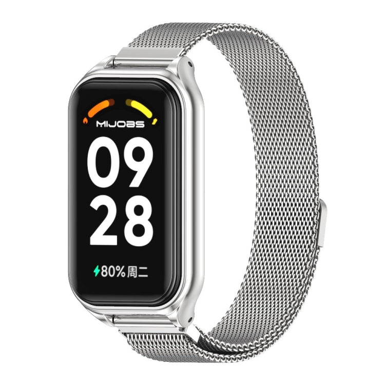 For Xiaomi Smart Band 8 Active / Redmi Band 2 Mijobs Metal Shell + Milan Magnetic Metal Watch Band(Silver) - Watch Bands by MIJOBS | Online Shopping UK | buy2fix