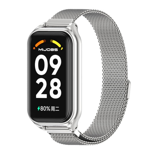 For Xiaomi Smart Band 8 Active / Redmi Band 2 Mijobs Metal Shell + Milan Magnetic Metal Watch Band(Silver) - Watch Bands by MIJOBS | Online Shopping UK | buy2fix