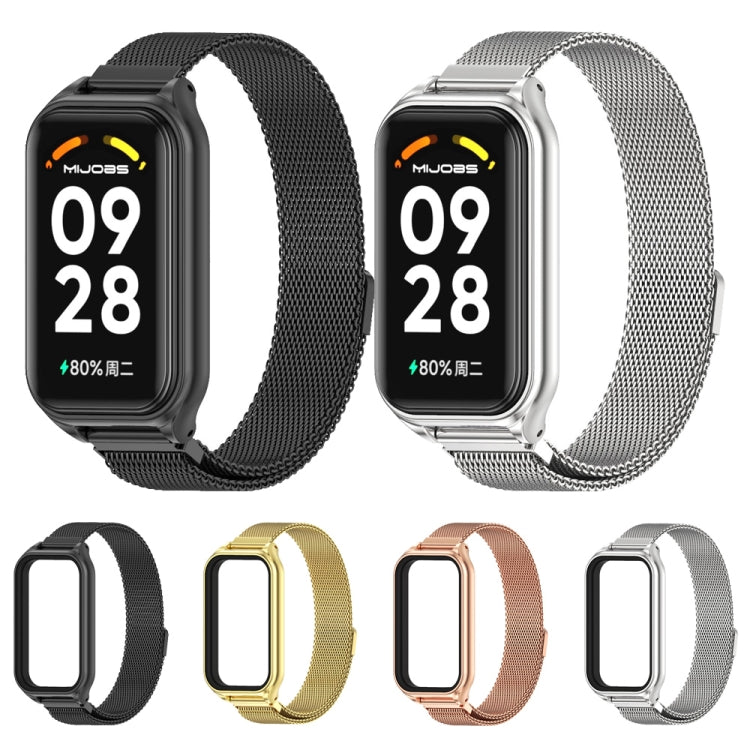 For Xiaomi Smart Band 8 Active / Redmi Band 2 Mijobs Metal Shell + Milan Magnetic Metal Watch Band(Silver) - Watch Bands by MIJOBS | Online Shopping UK | buy2fix