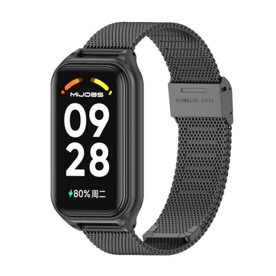 For Xiaomi Smart Band 8 Active / Redmi Band 2 Mijobs Metal Shell + Milan Buckle Metal Watch Band(Black)