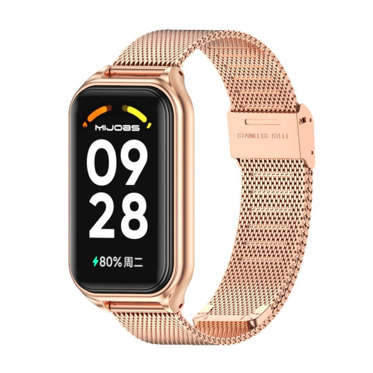 For Xiaomi Smart Band 8 Active / Redmi Band 2 Mijobs Metal Shell + Milan Buckle Metal Watch Band(Rose Gold)