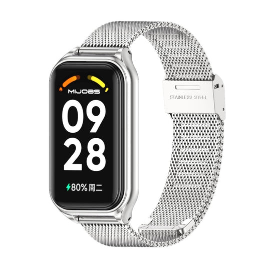 For Xiaomi Smart Band 8 Active / Redmi Band 2 Mijobs Metal Shell + Milan Buckle Metal Watch Band(Silver) - Watch Bands by MIJOBS | Online Shopping UK | buy2fix