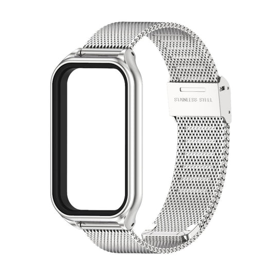 For Xiaomi Smart Band 8 Active / Redmi Band 2 Mijobs Metal Shell + Milan Buckle Metal Watch Band(Silver) - Watch Bands by MIJOBS | Online Shopping UK | buy2fix