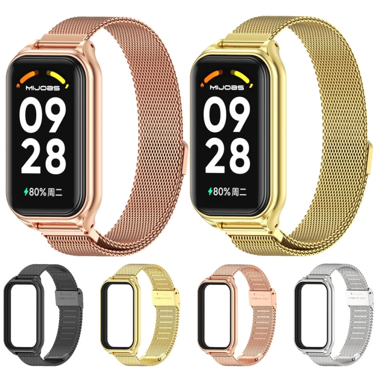 For Xiaomi Smart Band 8 Active / Redmi Band 2 Mijobs Metal Shell + Milan Buckle Metal Watch Band(Silver) - Watch Bands by MIJOBS | Online Shopping UK | buy2fix