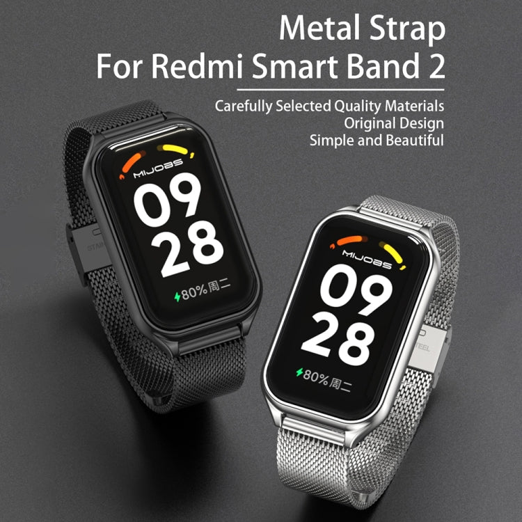 For Xiaomi Smart Band 8 Active / Redmi Band 2 Mijobs Metal Shell + Milan Buckle Metal Watch Band(Silver) - Watch Bands by MIJOBS | Online Shopping UK | buy2fix