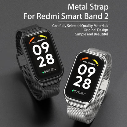 For Xiaomi Smart Band 8 Active / Redmi Band 2 Mijobs Metal Shell + Milan Buckle Metal Watch Band(Silver) - Watch Bands by MIJOBS | Online Shopping UK | buy2fix