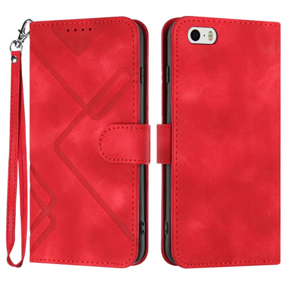 For iPhone 5s / SE Line Pattern Skin Feel Leather Phone Case(Red) - More iPhone Cases by buy2fix | Online Shopping UK | buy2fix