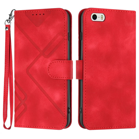 For iPhone 5s / SE Line Pattern Skin Feel Leather Phone Case(Red) - More iPhone Cases by buy2fix | Online Shopping UK | buy2fix